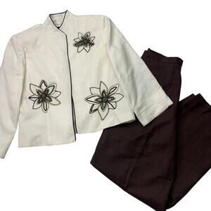 Positive Attitude Womens 8 Petite 8P Linen Blazer Pants Outfit Summer Business